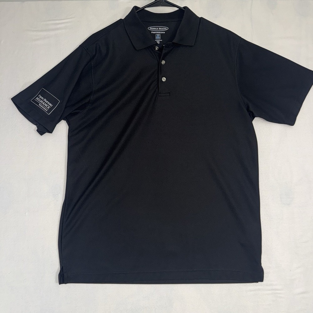 Men's Medium Pebble Beach Performance Golf Polo Short Sleeve Black
